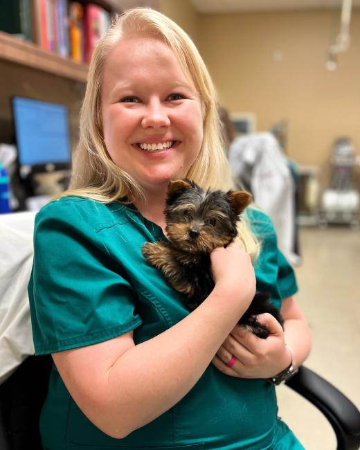 Jennifer with a puppy patient